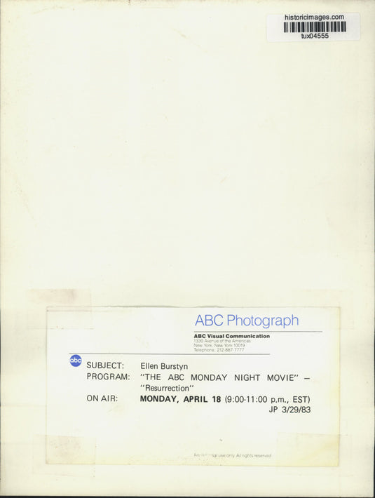1983 Press Photo Ellen Burstyn stars in "Resurrection" on ABC Television