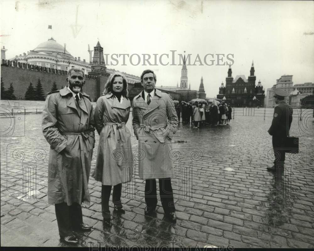 1987 Press Photo Dan Rather, Diane Sawyer, Ed Bradley of CS News in USSR