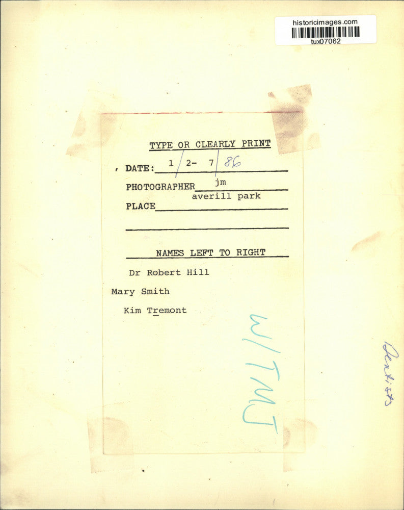 1986 Press Photo Dr. Robert Hill, Mary Smith and Kim Tremont - tux07062