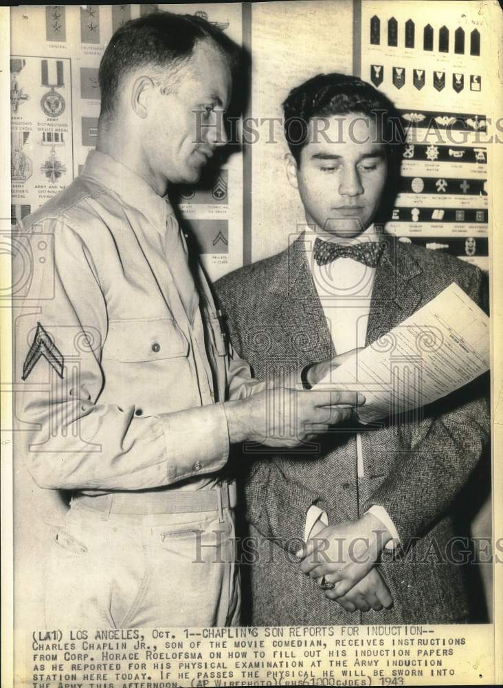 1943 Press Photo Army Corp. Horace Roelofsma & Charles Chaplin Jr., Los Angeles- Historic Images