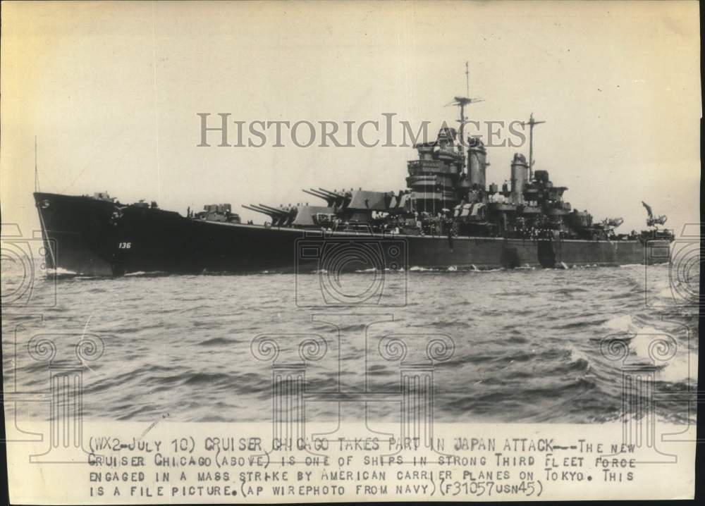 1945 Press Photo Navy Cruiser Ship Chicago of the Third Fleet Force - tux08464