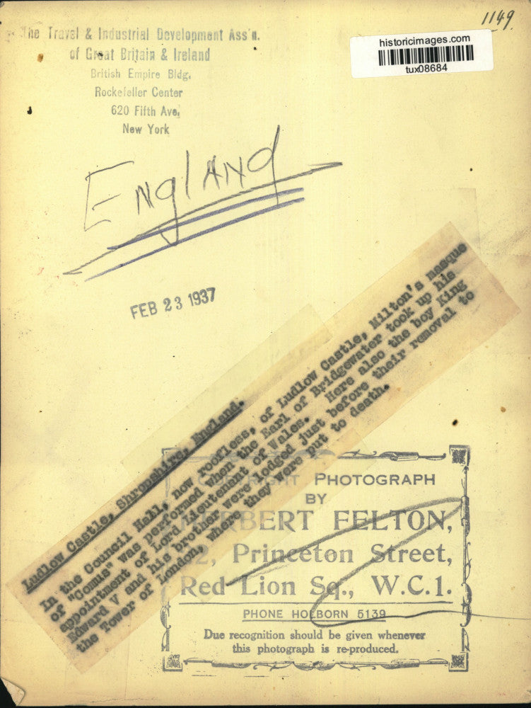 1937 Press Photo Ludlow Castle in Shroonshire, England - tux08684