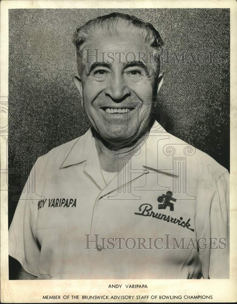 1962 Press Photo Andy Varipapa, Brunswick Advisory Staff of Champions Bowler- Historic Images