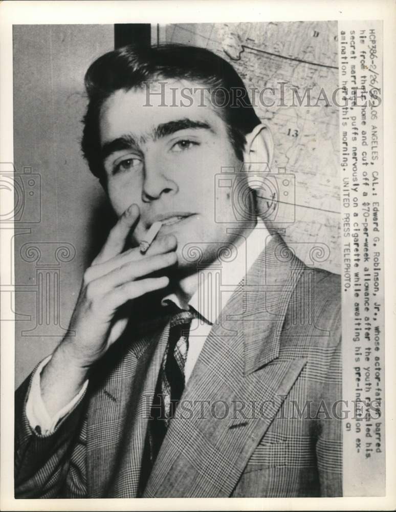 1952 Press Photo Edward G. Robinson, Jr. at Court in Los Angeles, California- Historic Images