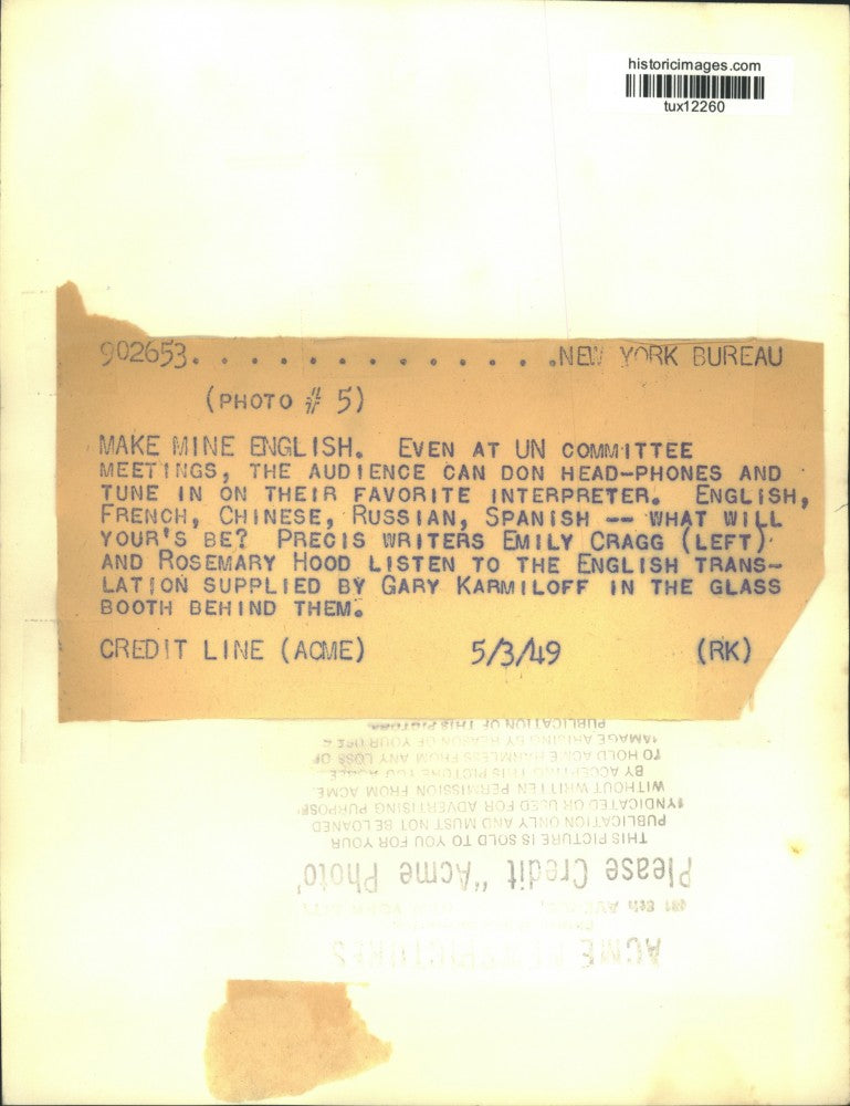 1949 Press Photo Translation Writers at United Nations Committee Meeting