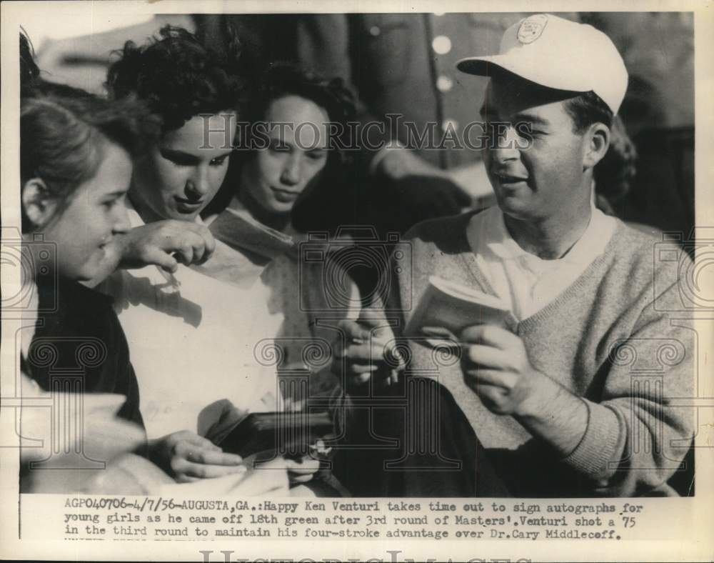 1956 Press Photo Golfer Ken Venturi Signing Autographs in Augusta, Georgia- Historic Images