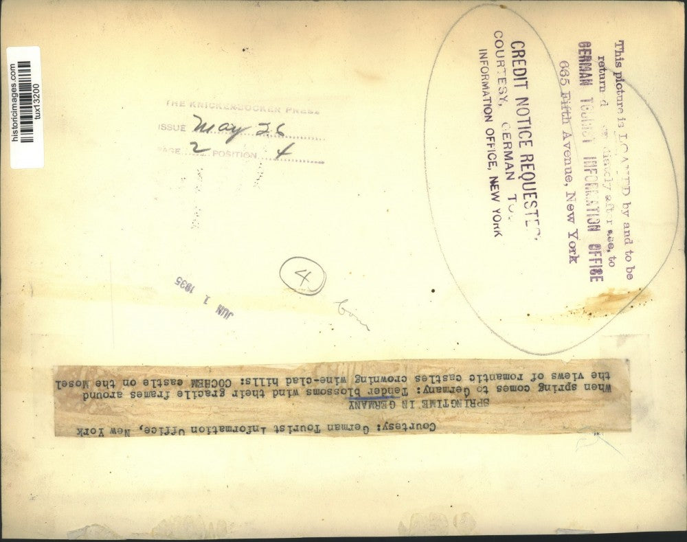 1935 Press Photo Cochem Castle and Fields in Mosel, German - tux13200