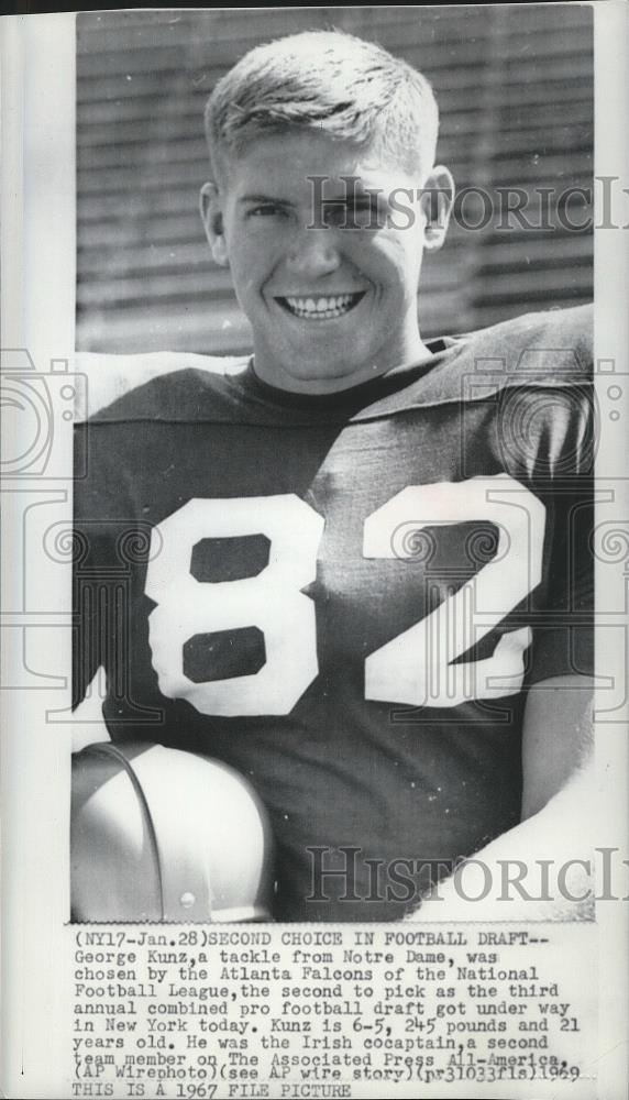 1967 Press Photo Notre Dame football player, George Kunz, drafted by the Falcons - Historic Images