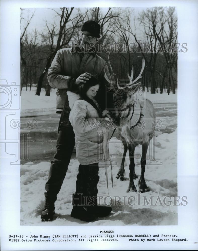 1989 Press Photo Sam Elliott and Rebecca Harrell in a scene from Prancer. - Historic Images