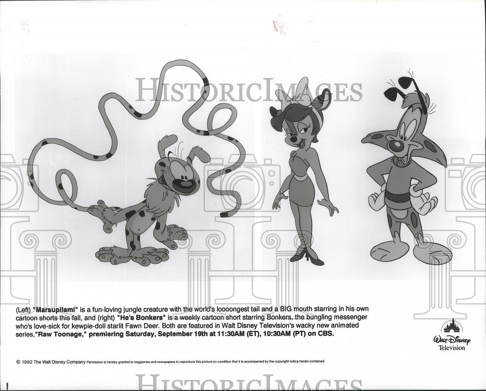 1992 Press Photo Marsupilami & Fawn Deer from Walt Disney's "Raw Toonage" - Historic Images