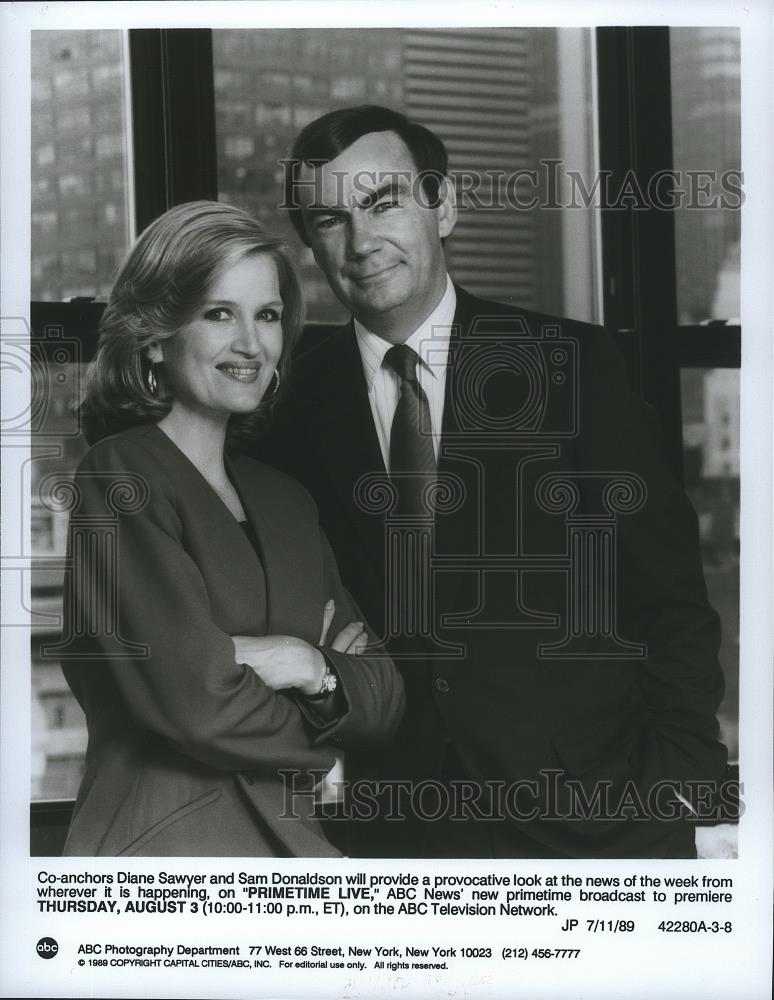 1989 Press Photo Diane Sawyer, Sam Donaldson for ABC News "Primetime Live" - Historic Images