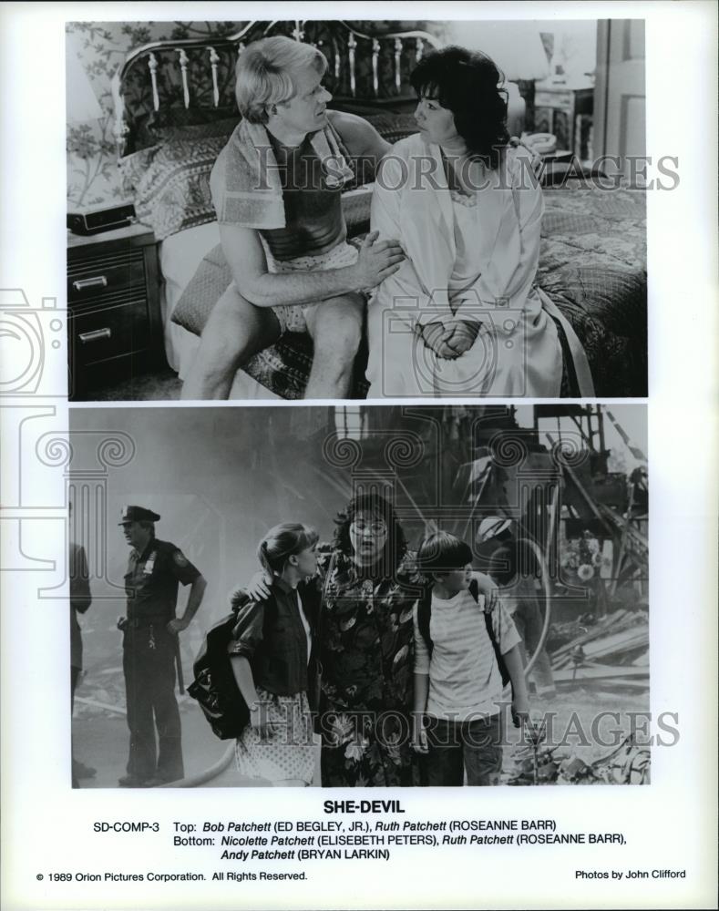 1989 Press Photo Ed Begley Jr., Roseanne Barr &amp; Elisebeth Peters in She-Devil. - Historic Images
