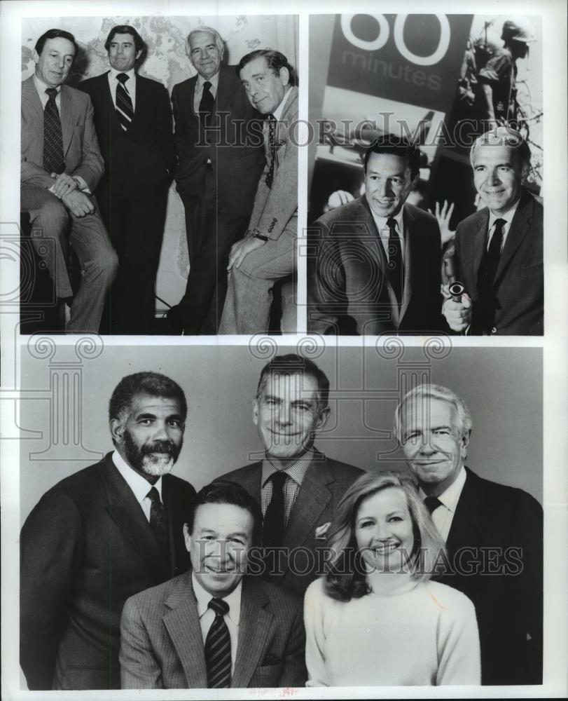 1987 Press Photo Mike Wallace, Dan Rather &amp; Morley Safer on 60 Minutes, on CBS. - Historic Images