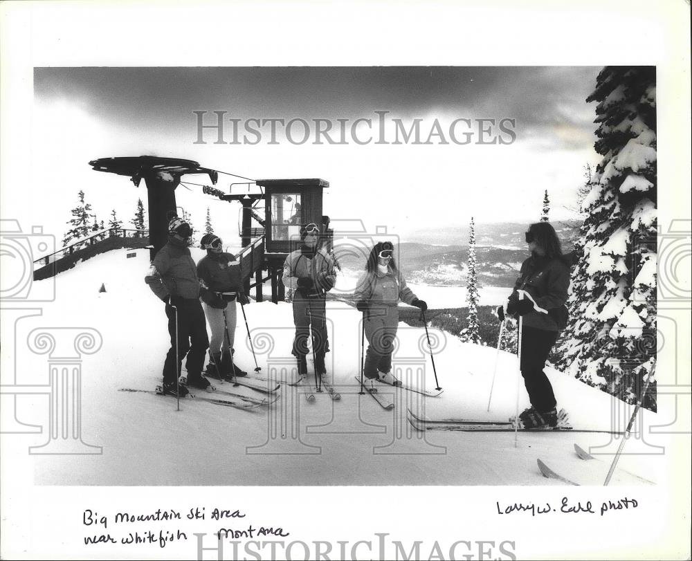 1992 Press Photo Skiers at Big Mountain Ski Area near Whitefish, Montana - Historic Images