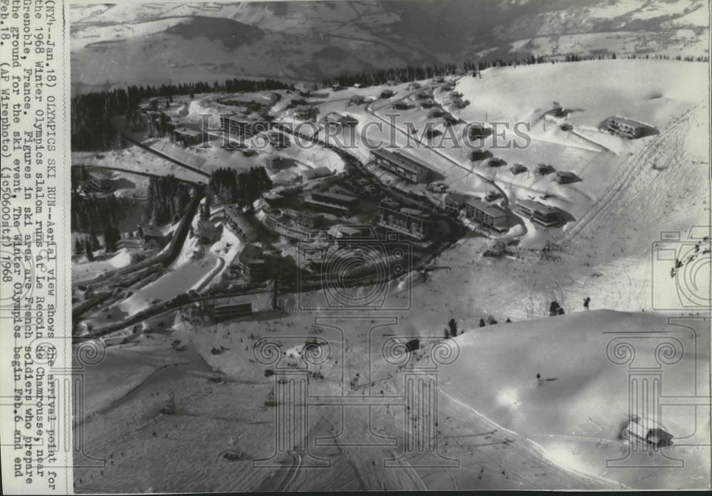 1968 Press Photo Airview of Winter Olympics slalom runs arrival point in France - Historic Images