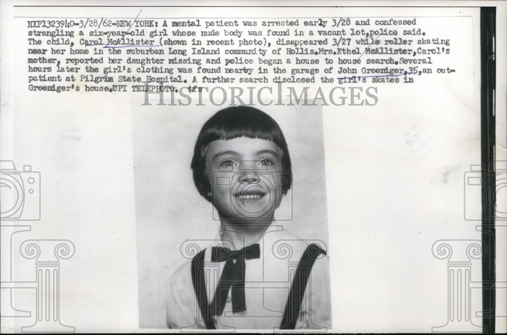 1962 Press Photo New York Mental Patient John Greeriger Arrested for Murder NYC - Historic Images