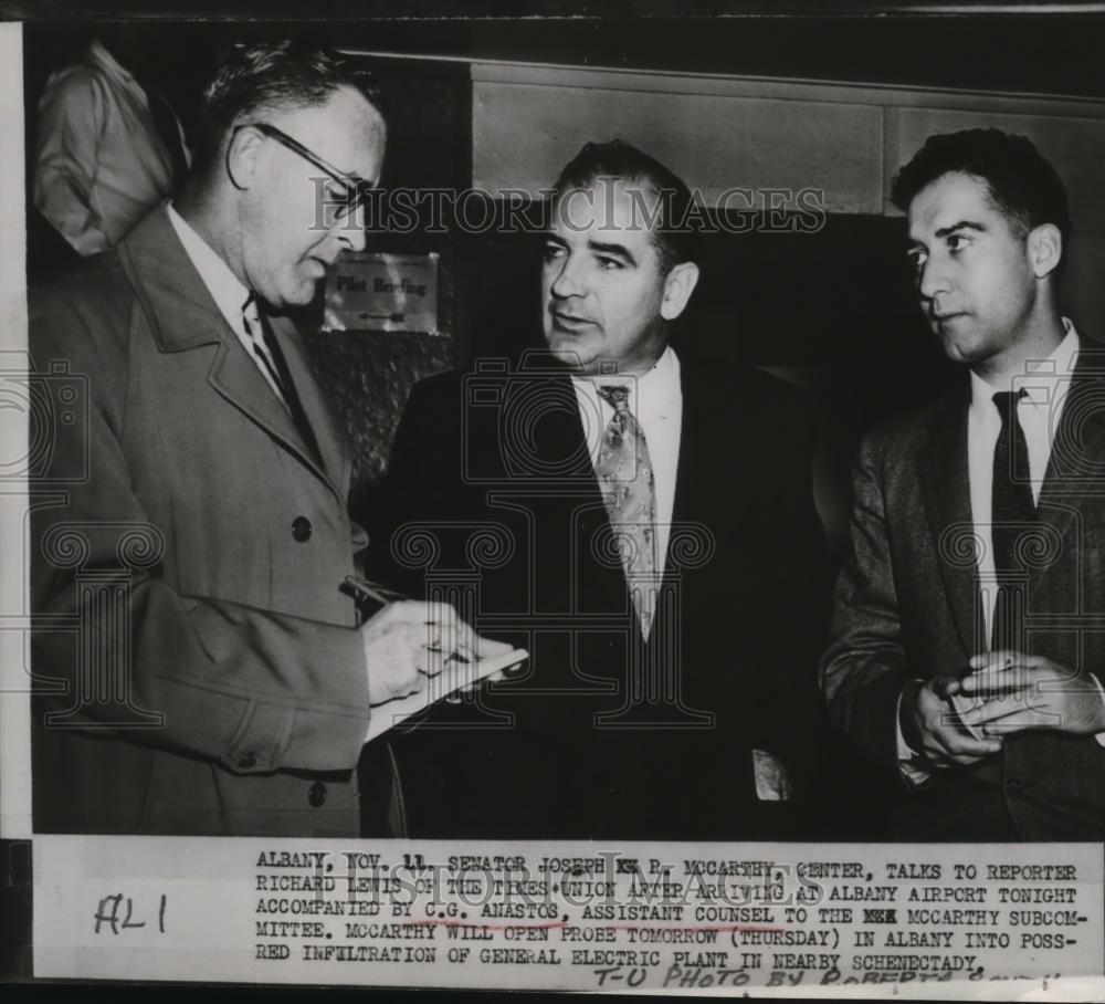 1953 Press Photo New York Senator Joseph McCarthy Speaks to Press NYC - Historic Images