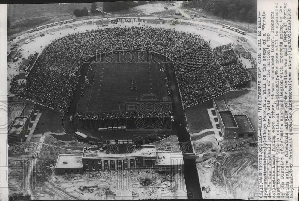 1950 Press Photo Aerial view of Byrd Stadium in College Park, Maryland - Historic Images