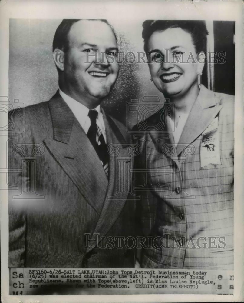 1949 Press Photo John Tope Is Shown With Miss Louise Replogle  - nep05247 - Historic Images