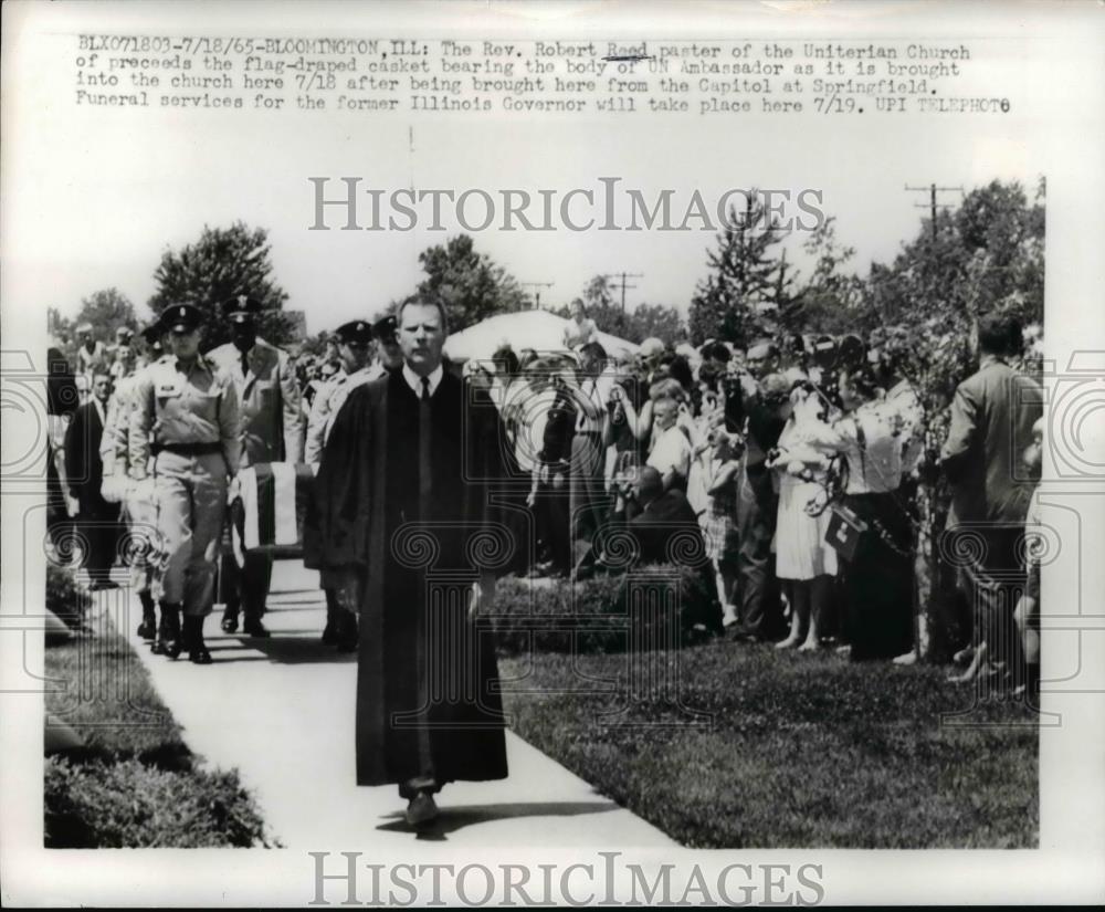 1965 Press Photo Reverend Robert Reed at Adlai Stevenson Funeral, Springfield IL - Historic Images