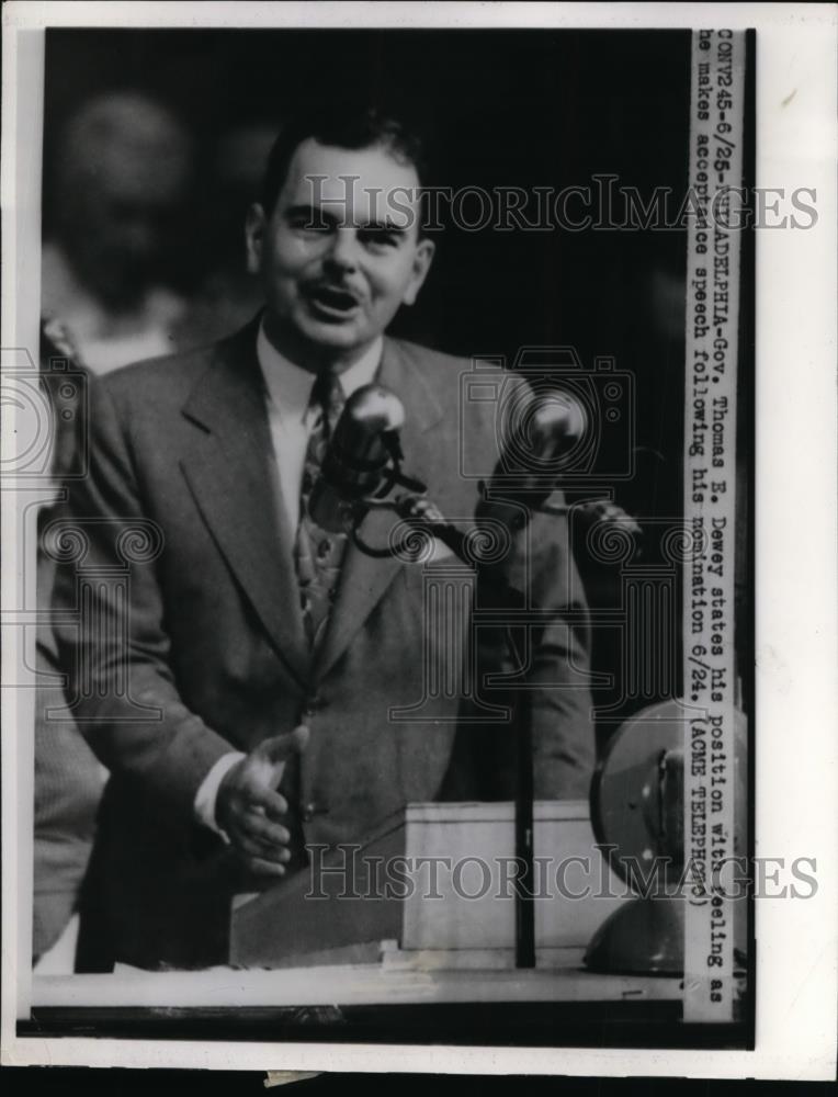 1948 Press Photo Presidential candidate Thomas Dewey in Philaddelphia - Historic Images