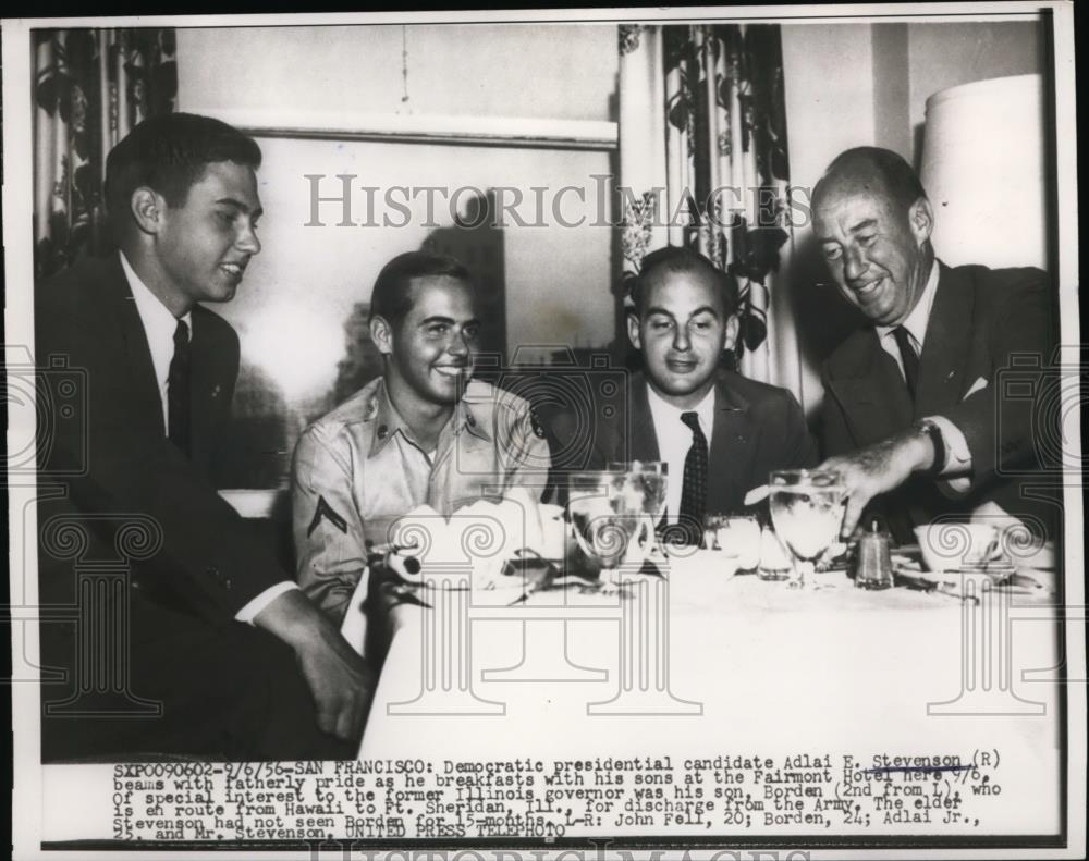 1956 Press Photo Presidential candidate Adlai Stevenson,sons Borden, Adlai, John - Historic Images