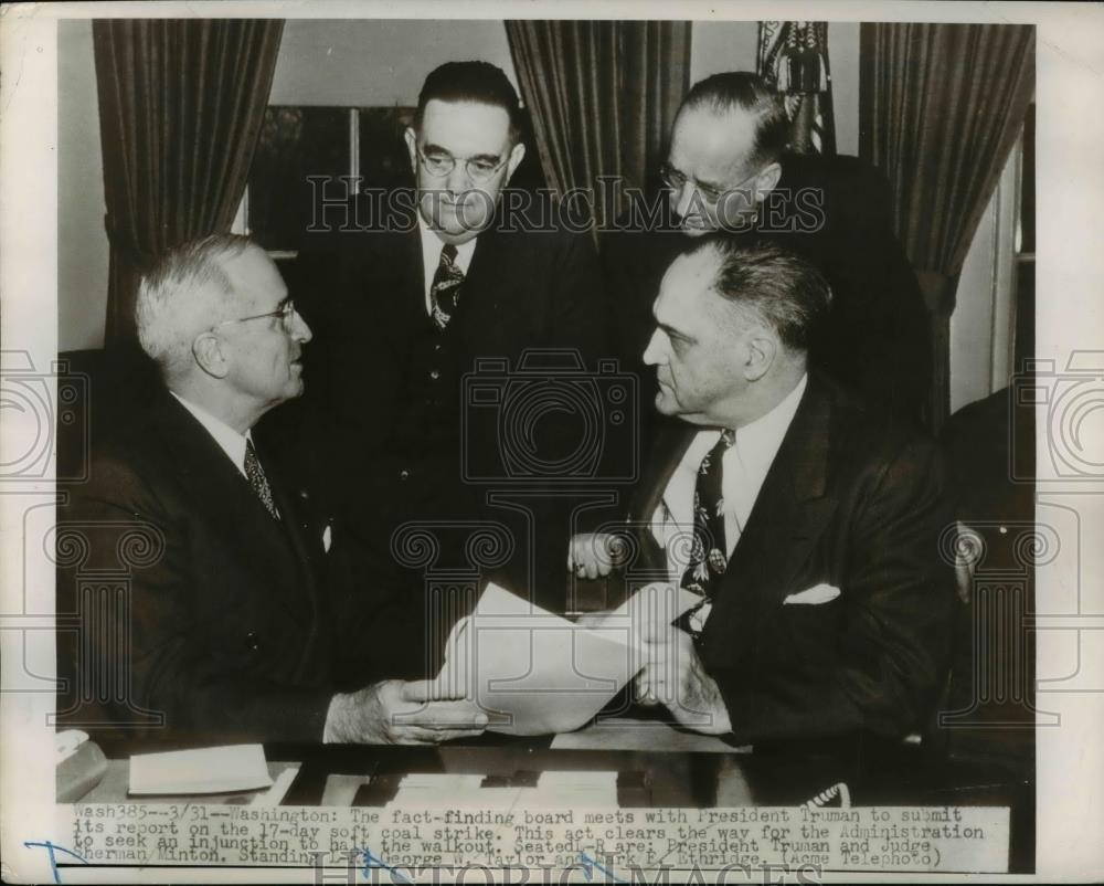 1948 Press Photo President Harry S. Truman with Soft Coal Strike Fact-Finders - Historic Images