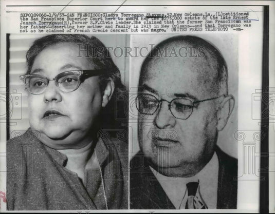 1957 Press Photo Gladys Torregano Stevens Awarded Ernest Joseph Torregano Estate - Historic Images