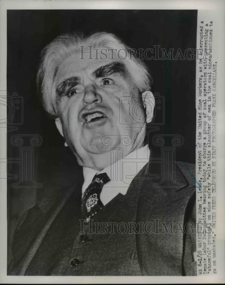 1952 Press Photo John L. Lewis of UMW at Senate Labor Subcommittee Hearing - Historic Images