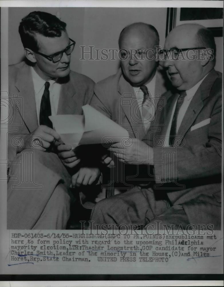 1955 Press Photo Republicans Meet on Philadelphia Mayoral Election Policy - Historic Images