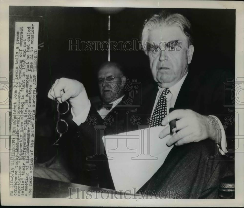 1948 Press Photo Pres John Lewis Complains of Soft Coal Miners Backing Out - Historic Images