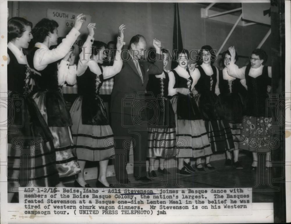 1956 Press Photo Adlai Stevenson at Basque Dance in Boise Idaho - nep08866 - Historic Images