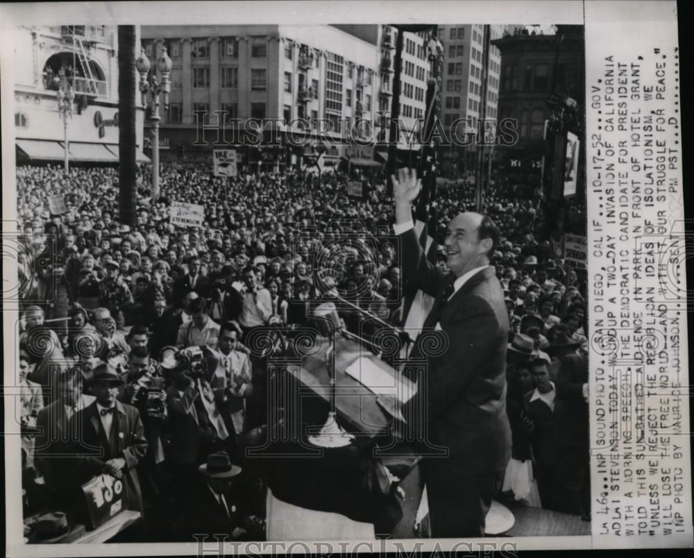 1952 Press Photo Governor Adlai Stevenson Democratic Presidential Candidate - Historic Images