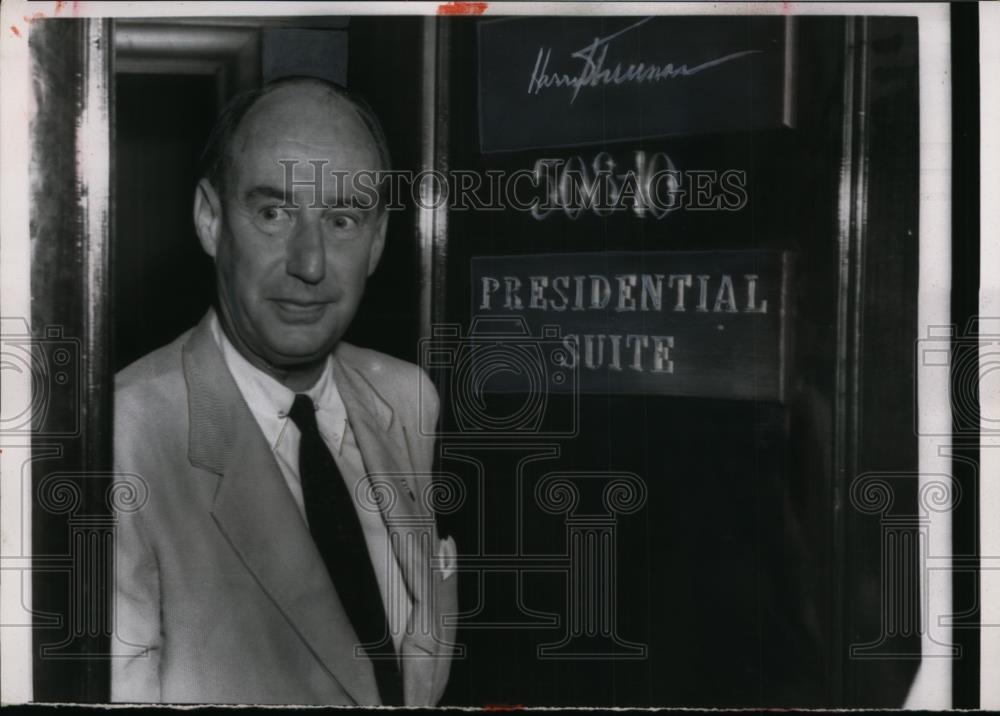 1956 Press Photo Adlai Stevenson Visits Harry Truman@ Sheraton-Blackstone Hotel - Historic Images