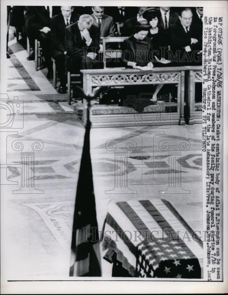 1965 Press Photo President Johnson Attends Adlai Stevenson Funeral Service - Historic Images