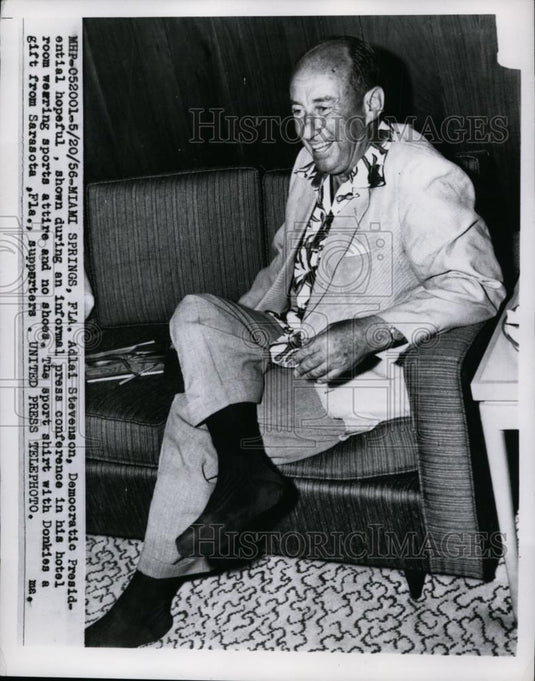 1956 Press Photo Adlai Stevenson Democratic Presidential Hopeful in Miami Spring - Historic Images