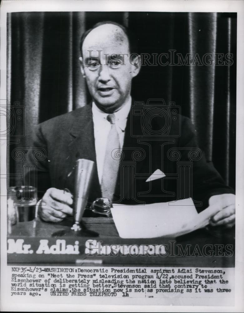 1956 Press Photo Adlai Stevenson Dem Presidential Aspirant on Meet the Press - Historic Images