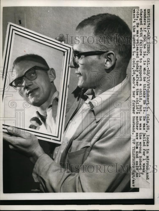 1957 Press Photo Wrong Robert L. Cole Jailed for Child Support Failure - Historic Images