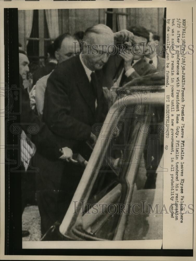 1958 Press Photo French Premier Pierre Pflimlin at Elysee Palace, Paris - Historic Images