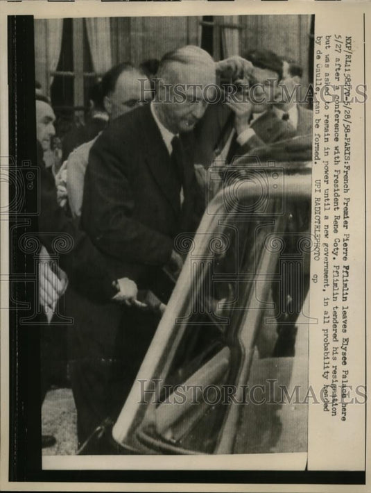 1958 Press Photo French Premier Pierre Pflimlin at Elysee Palace, Paris - Historic Images