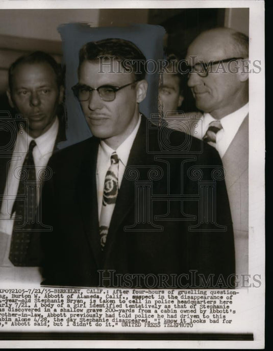 1955 Press Photo Burton W. Abbott, Suspect in Disappearance of Stephanie Bryan - Historic Images