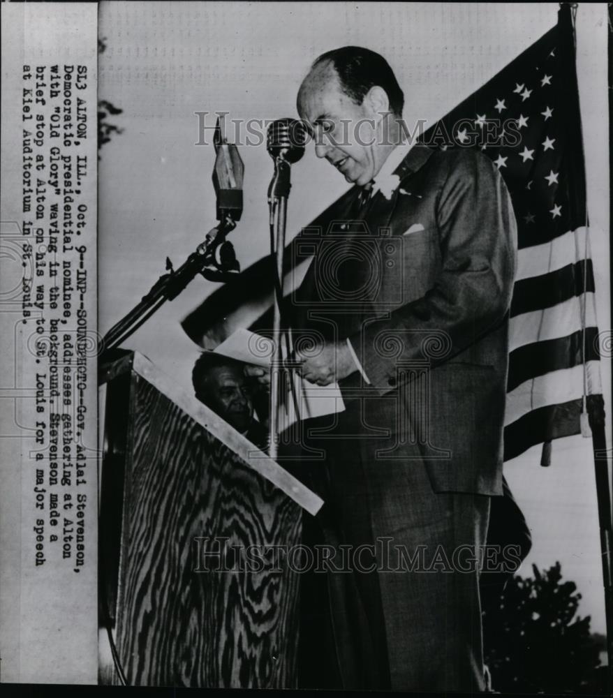 1952 Press Photo Adlai Stevenson Addresses Gathering at Alton, IL - nep09506 - Historic Images