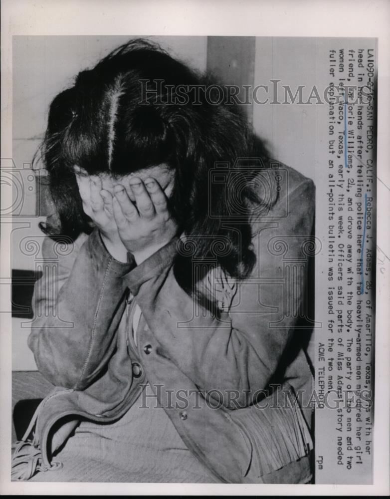 1951 Press Photo Rebecca J Adams after friend Marj Williams murdered in TX - Historic Images