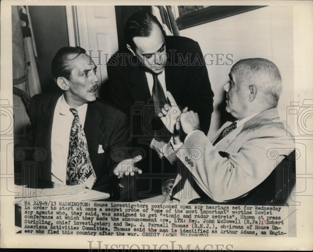 1948 Press Photo House Reps Announce Investigation Spy Hearing Postponed - Historic Images