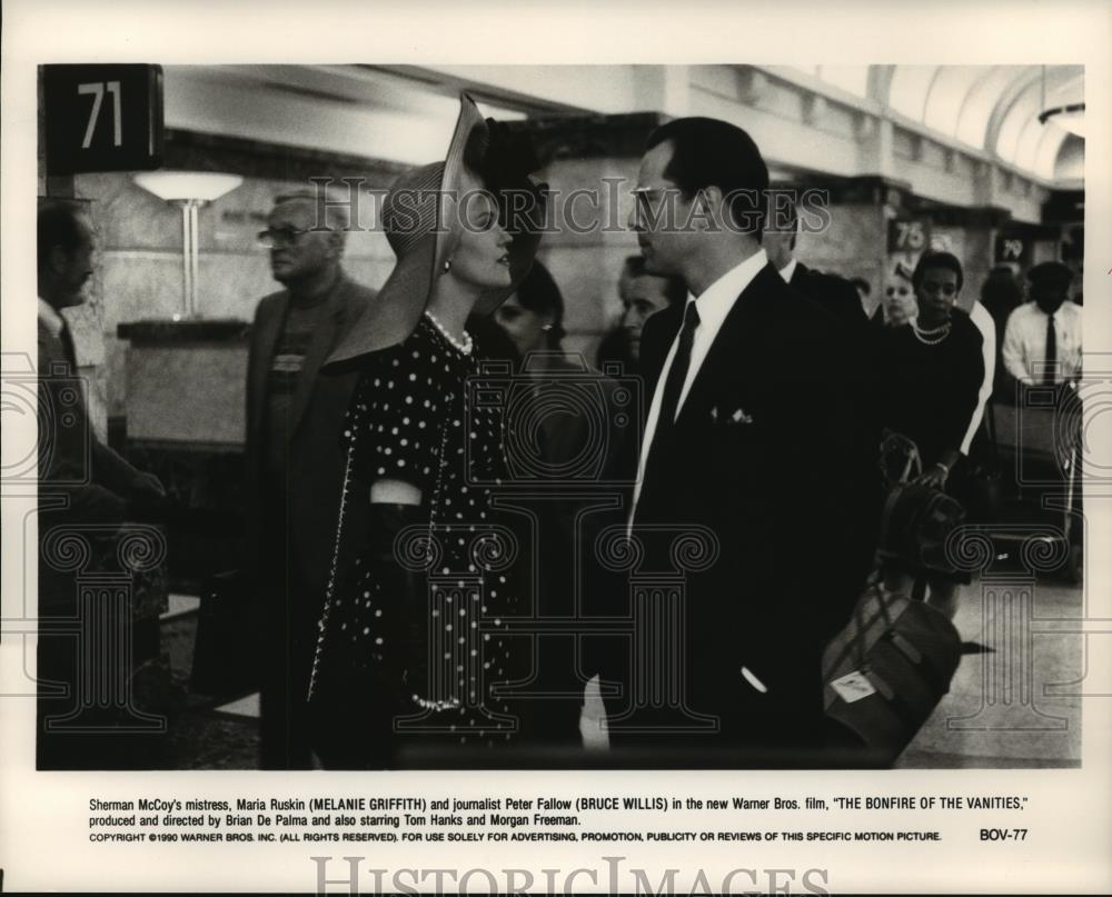 1990 Press Photo Melanie Griffith and Bruce Willis in Bonfire of the Vanities. - Historic Images