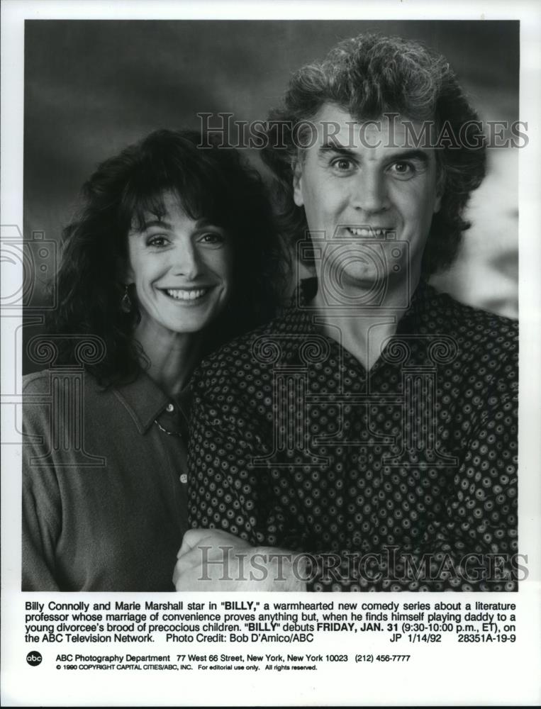 1992 Press Photo Billy Connolly and Marie Marshall star in Billy, on ABC. - Historic Images