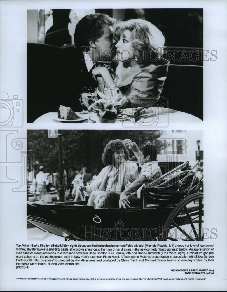 1988 Press Photo Bette Midler and Michele Placido star in Big Business. - Historic Images