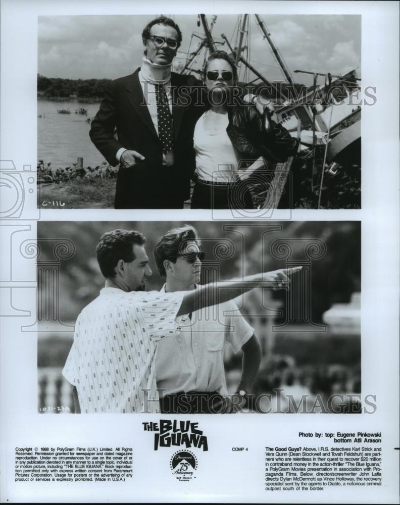1988 Press Photo Dean Stockwell and Tovah Feldshuh in The Blue Iguana. - Historic Images