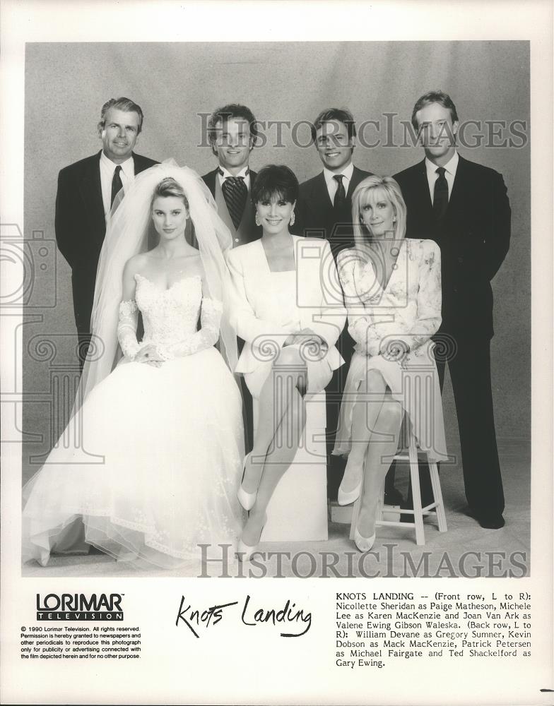 1990 Press Photo Nicollette Sheridan, Kevin Dobson and the cast of Knots Landing - Historic Images