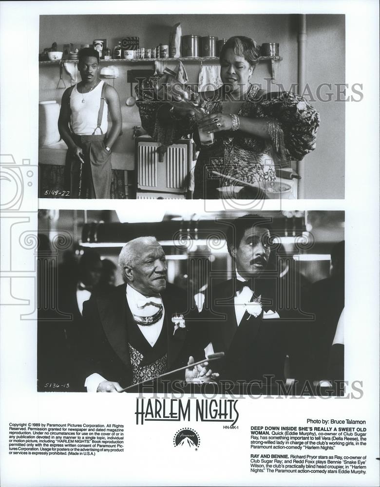 1989 Press Photo Eddie Murphy, Della Reese and Richard Pryor in Harlem Nights. - Historic Images